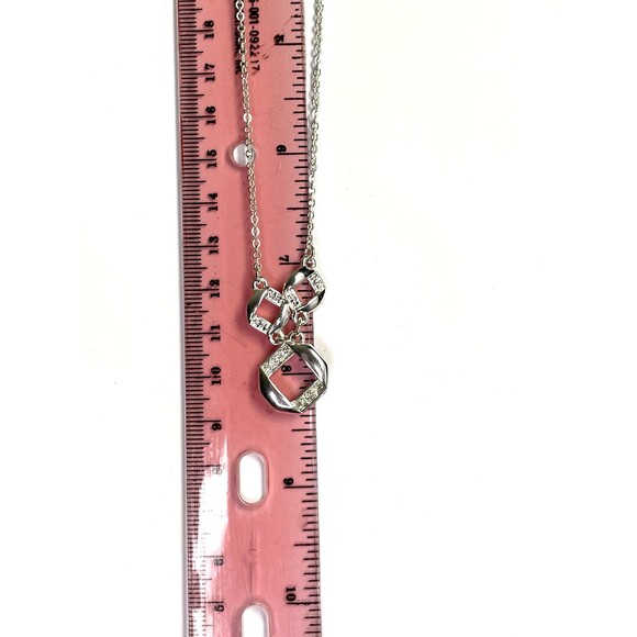 Vintage Avon SAQ signed Double Chain ‘Y’ Necklace geometric Pendant 2006 White - Picture 13 of 15